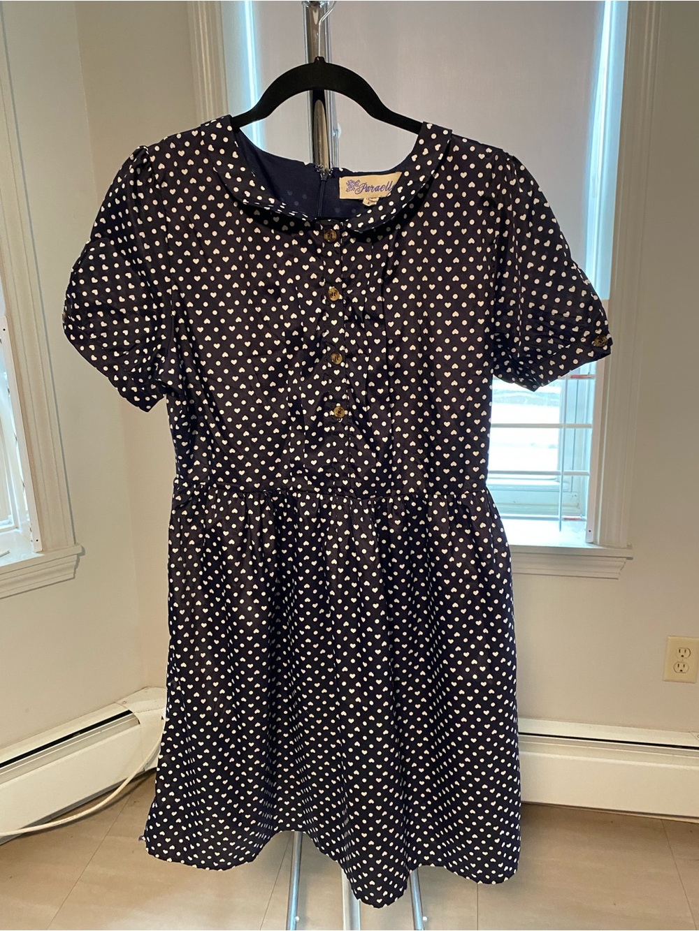 Paraella Navy Dress with White Heart Print